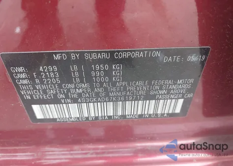 2019 Subaru Impreza Premium from USA, damaged, VIN 4S3GKAD67K3619712